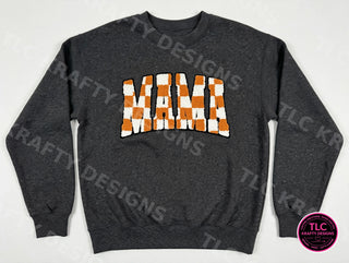 MAMA Checkered Patch Sweatshirt - Dark Heather crewneck mockup