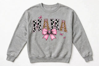 MAMA cow print varsity design on sports gray sweatshirt