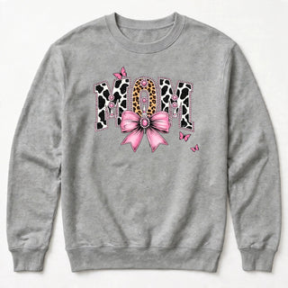 MOM cow print varsity design on sports gray sweatshirt