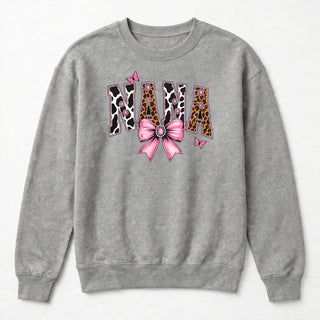 NANA cow print varsity design on sports gray sweatshirt