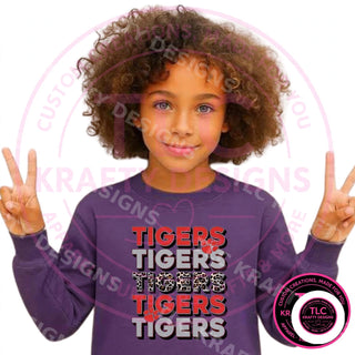 Stacked Red TIGERS Sweatshirt, Tigers Crewneck, School Spirit Gift