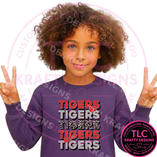 Stacked Red TIGERS Sweatshirt, Tigers Crewneck, School Spirit Gift