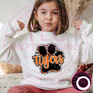 TIG9 Tigers Paw Script on white sweatshirt