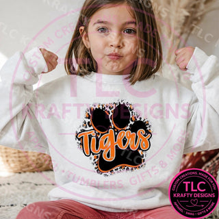TIG9 Tigers Paw Script on white sweatshirt