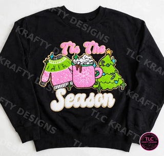 Tis The Season Patch Sweatshirt - Black crewneck mockup