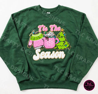 Tis The Season Patch Sweatshirt - Forest Green crewneck mockup