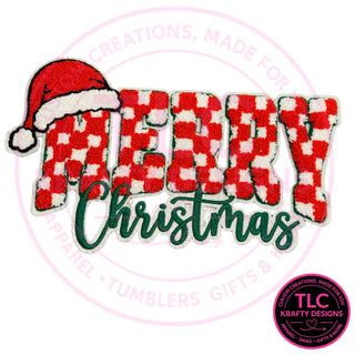 Merry Christmas red checkered chenille patch