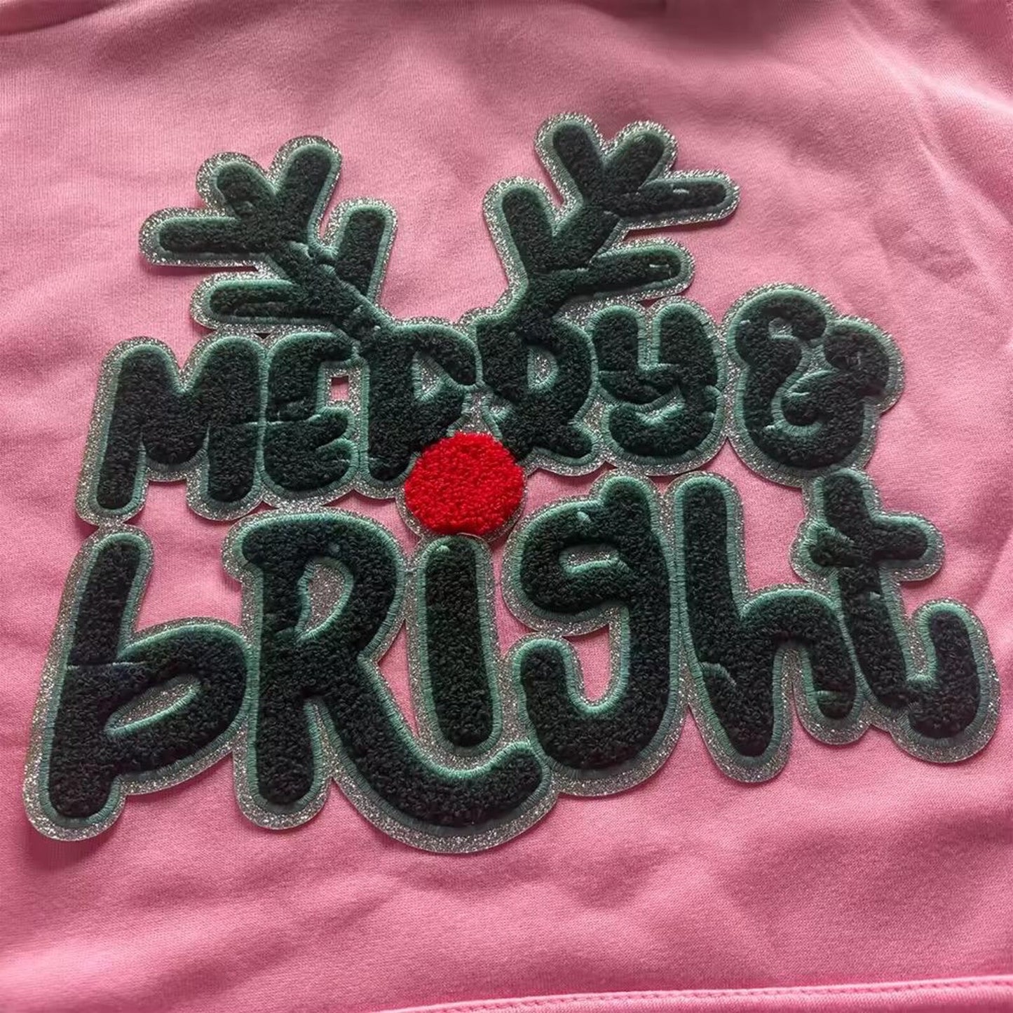 Merry and Bright Reindeer Chenille Patch – Festive Holiday Iron-On / Sew-On Applique CK