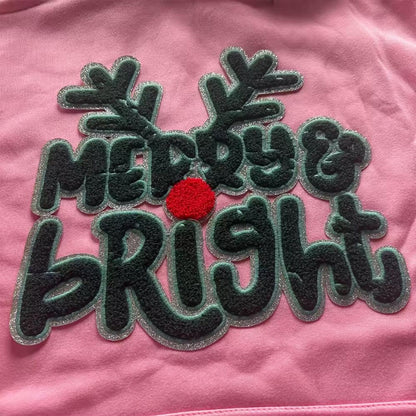 Merry and Bright Reindeer Chenille Patch – Festive Holiday Iron-On / Sew-On Applique CK