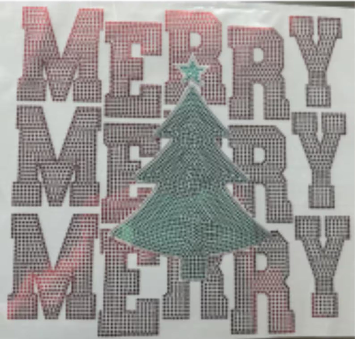 Merry Merry Merry Spangle Transfer | Christmas Tree Sparkle Iron-On | Holiday Rhinestone Heat Transfer | Ready to Press Festive Shirt Design CK
