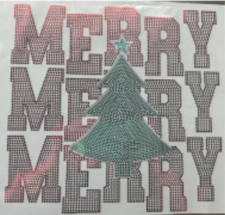 Merry Merry Merry Spangle Transfer | Christmas Tree Sparkle Iron-On | Holiday Rhinestone Heat Transfer | Ready to Press Festive Shirt Design CK