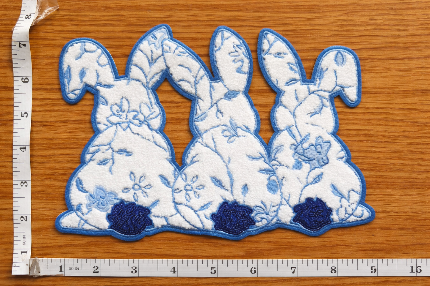 Blue Floral Bunny Trio Chenille Patch Shirt or Sweatshirt – Floral Easter Bunny Apparel, Cozy Spring Statement Top
