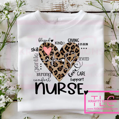 Nurse Leopard Print Heart Sweatshirt - Healthcare Crew Neck or Hoodie CK