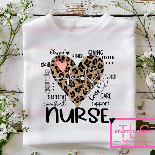 Nurse Leopard Print Heart Sweatshirt - Healthcare Crew Neck or Hoodie CK
