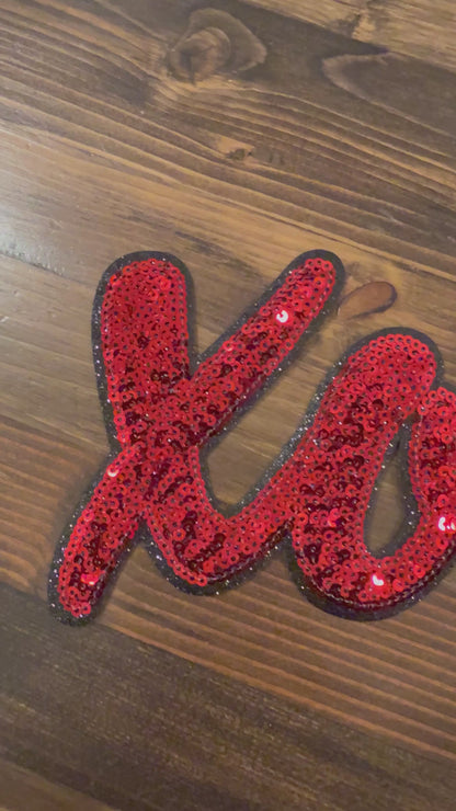 XL XOXO Red Sequin Patch  – Valentine Iron-On / Sew-On Applique CK