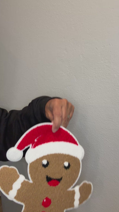 🎄 Gingerbread Man Patch – Holiday Chenille Extra Large Iron-On with Santa Hat (Approx. 10”)