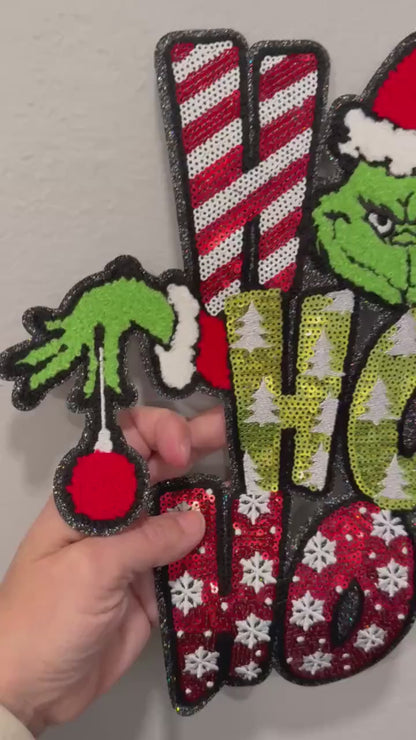 XL Grinchy Ho Ho Ho Patch – Festive Holiday Iron-On / Sew-On Applique CK