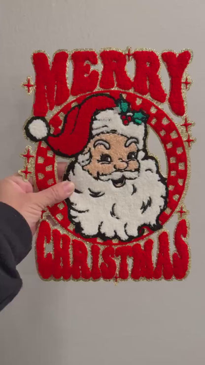 XL Vintage Santa Chenille Patch – Festive Christmas Iron-On / Sew-On Appliqué CK