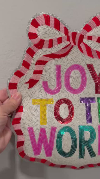 XL Joy to the World Sequin Patch – Festive Holiday Iron-On / Sew-On Applique CK