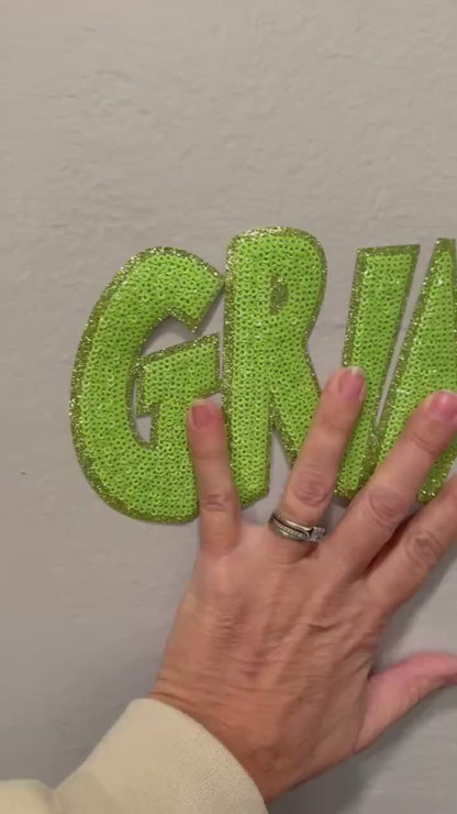 Pink Grinchy Sequin Patch - Festive Iron-On / Sew-On Holiday Applique CK