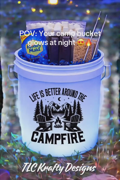 Life Is Better Around the Campfire White LED Bucket with Lid | Custom UVT Design + Seat Lid Upgrade