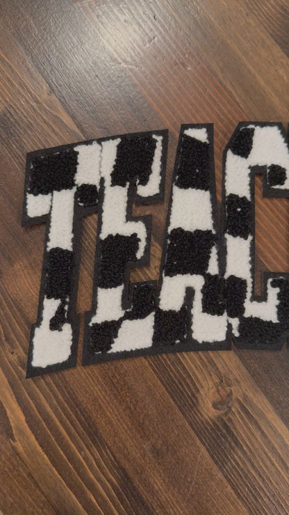 Cow Print TEACHER Chenille Patch (10.5”)