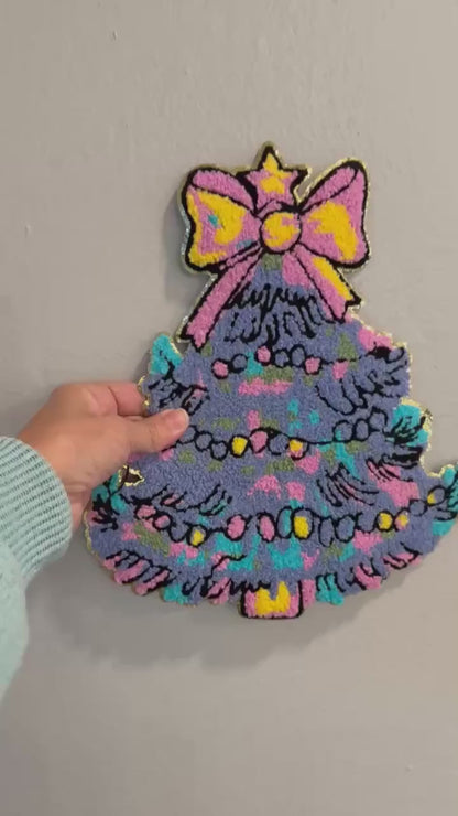 XL Pastel Christmas Tree Chenille Patch – Festive Christmas Iron-On / Sew-On Appliqué CK