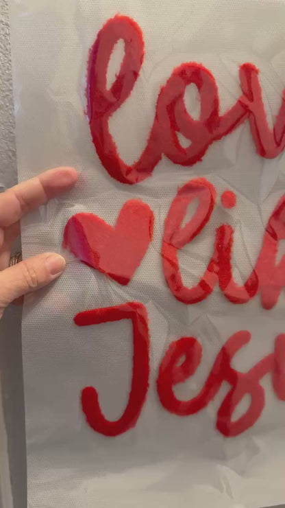 XL Love Like Jesus Red Fuzzy Chenille Patch - Heat Press/Iron-On Appliqué