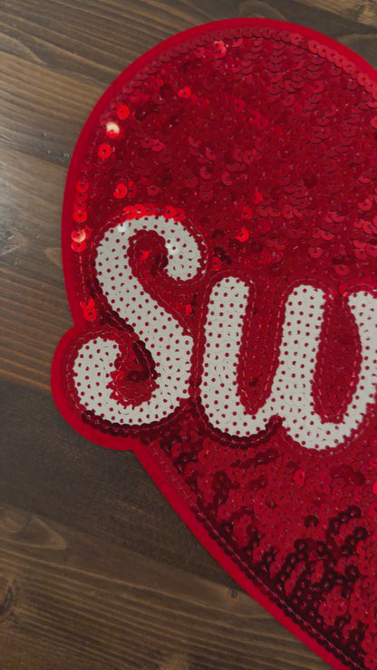 XL Chenille Heart Patch – “Swiftie” Sequin Patch | Large Statement Iron-On Patch