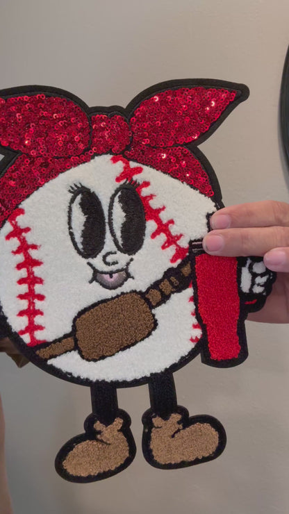 Baseball Chenille Patch Hoodie – Fun Glitter Bow Baseball Sweatshirt