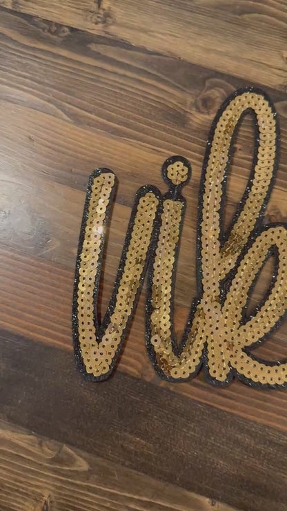 XL Vikings Sequin Patch – Gold Sparkle Team Spirit Iron-On Applique