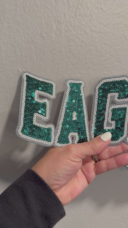 XL Eagles Chenille Patch – Oversized Iron On Football Patch | Green White Team Spirit Appliqué | Jacket Sweatshirt Patch