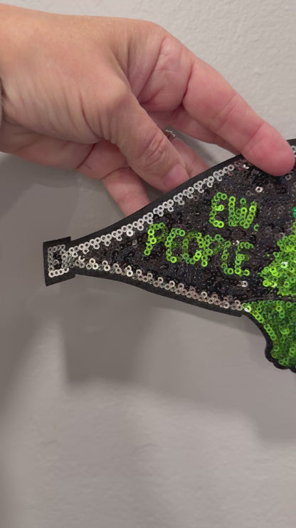 Funny Grinch Sequin Patch – Holiday Chenille Applique, FW People Christmas Patch, Green Sparkle Iron On Patch for Sweatshirts Preorder