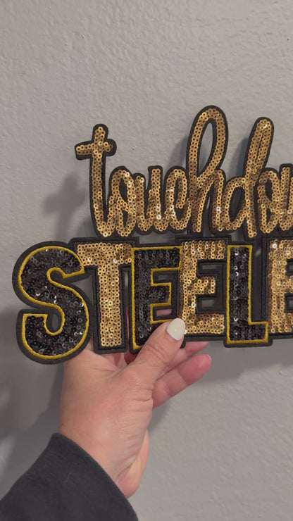 Touchdown Steelers Patch | Football Game Day Patch | Varsity Fan Patch for Jackets, Sweatshirts & Apparel