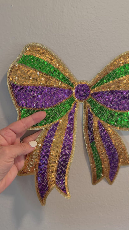 Mardi Gras Bow Patch Sweatshirt – Festive Purple, Green & Gold Chenille Patch