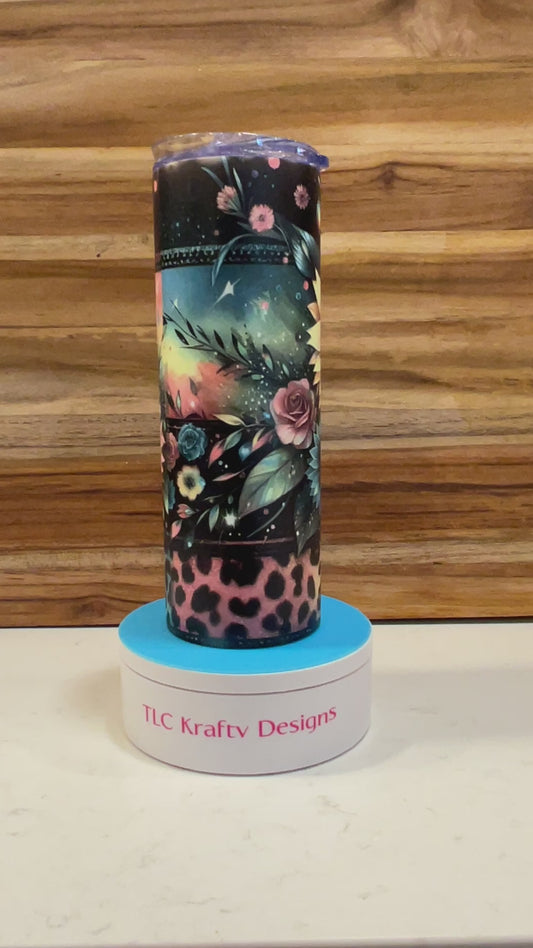 Beautiful Glow in the Dark flowery with bright leopard print 20oz Sublimation Tumbler