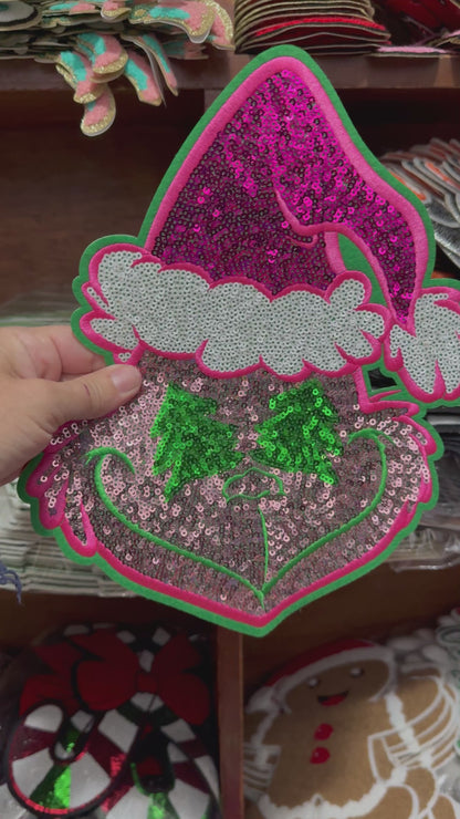 XL Sparkle Monster Chenille Patch – Sequin Christmas Appliqué Iron-On / Sew-On