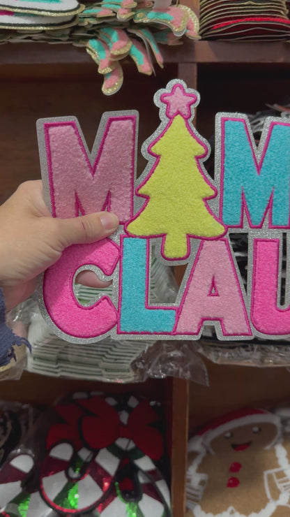 Mama Claus XL Chenille Patch – Christmas Holiday Sweatshirt Jacket DIY Applique