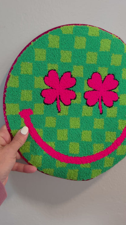 XL St. Patrick’s Day Smiley Patch – Shamrock Eyes Patch, Large Iron On Patch, Lucky Face Patch for Jackets, Bags