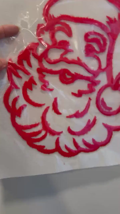 Puffy Chenille Santa Patch – Red Fuzzy Christmas Applique | Retro Holiday Santa Design for Sweatshirts, Hoodies & DIY Crafts