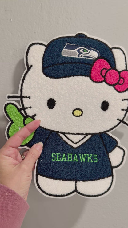XL Seattle Football Chenille Kitty Character Patch Sweatshirt