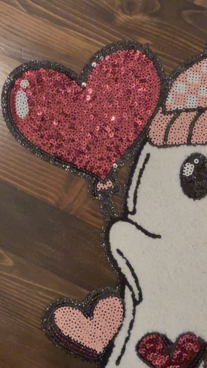 XL Valentine Ghost XOXO Sequin Patch – Valentine Iron-On / Sew-On Applique CK