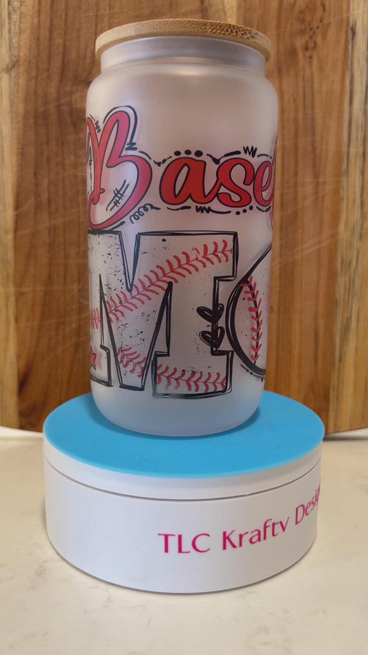 Baseball Mom Logo "vintage" Sublimation 16oz glass tumbler