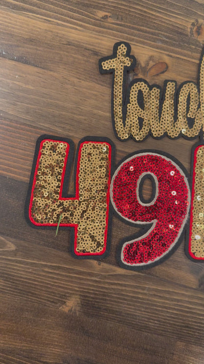 Touchdown 49ers Chenille Patch – XL Sequin Football Patch | Game Day Statement Patch