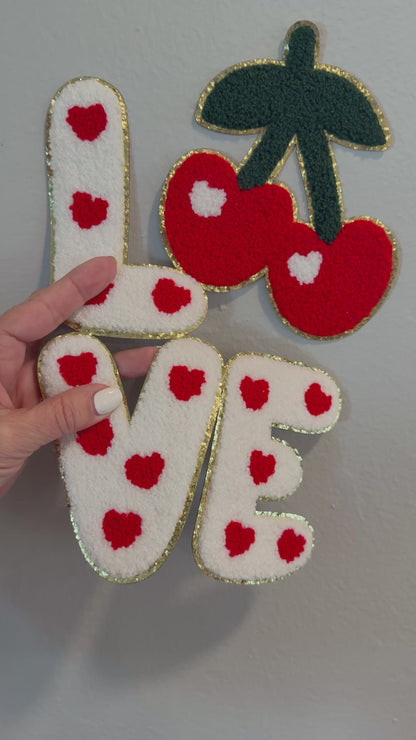 XL Love Cherries Chenille Patch – Valentine Iron-On / Sew-On Applique CK