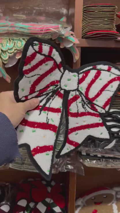 XL Candy Cane Christmas Bow Chenille Patch – Festive Holiday Iron-On / Sew-On Applique CK