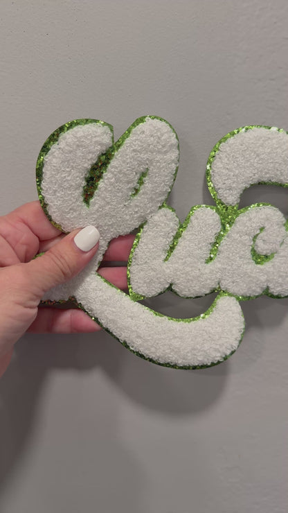 XL Lucky Chenille Patch – St. Patrick’s Day Fuzzy Letter Patch, Green Iron-On Appliqué