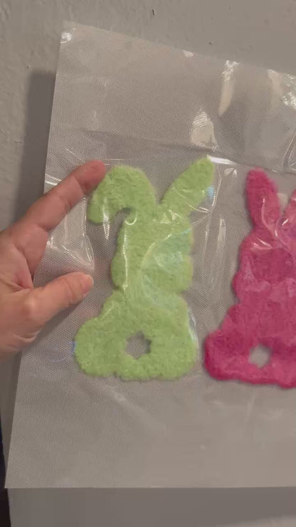 Pastel Bunnies Fuzzy Chenille Patch | Easter Bunny Patch | Spring Iron On Patch | Statement Jacket Tote Patch