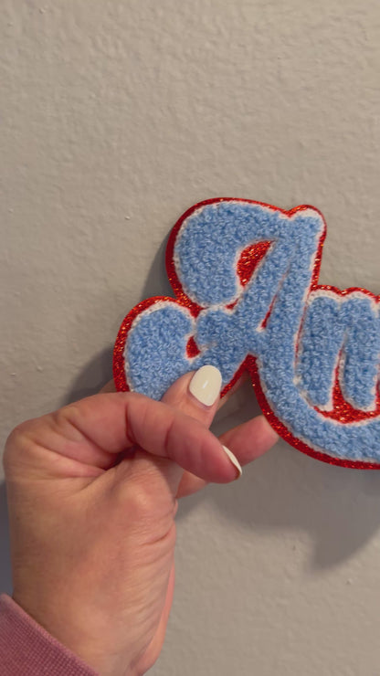 America Chenille XL Patch Iron On | Patriotic Letter Patch | Red White Blue Varsity Patch for Jackets Hats Bags
