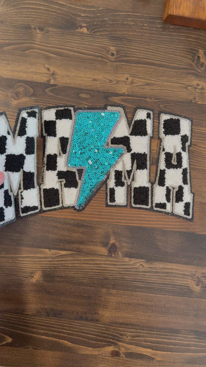 Cow Print Extra Large MAMA Patch with Blue Sequin Bolt – Iron-On Statement Patch